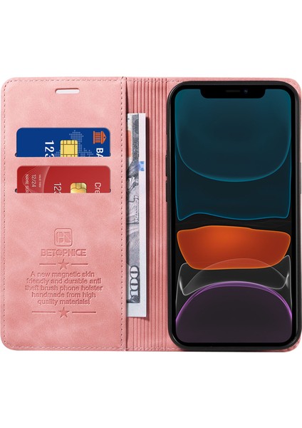 Iphone 12/12 Pro Cep Telefonu Kapağı Cüzdan Deri Stand Rfıd Engelleme Kılıfı - Pembe (Yurt Dışından)