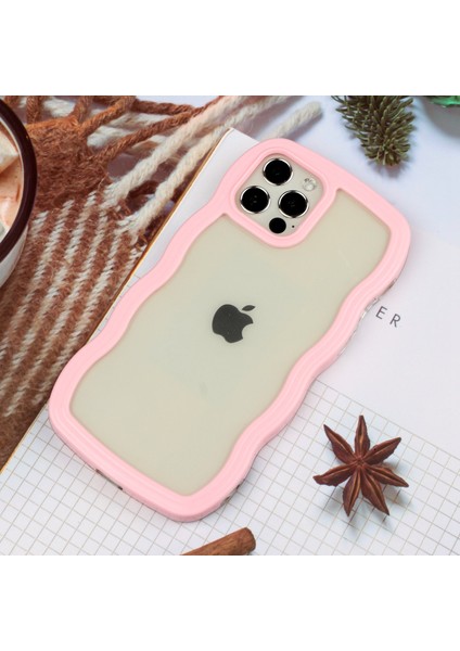 Iphone 12/12 Pro Wavy Edge Renk Çerçevesi Şeffaf Arka Kapak Çarpma Geçirmez Pc+Tpu Telefon Vaka-Pembe (Yurt Dışından)