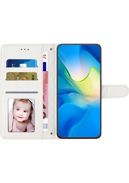 Iphone 12/12 Pro Pu Deri Telefon Kapağı Cüzdan Standı Dikiş Hattı Rhombus Doku Telefon Vaka-Beyaz (Yurt Dışından)