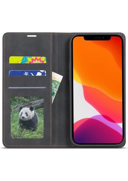 Iphone 12 Pro Max 6.7 Inç Için Ipeksi Dokunmatik Deri Kapak - Siyah (Yurt Dışından)