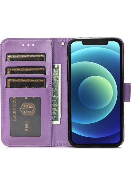 Iphone 12/12 Pro Telefon Kılıfı Için Baskılı Güller Telefon Kılıfı Damla Geçirmez Pu Deri Flip Kapak Cüzdan Stand Koruyucu Telefon Kabuğu Işık Mor (Yurt Dışından) fiyatları