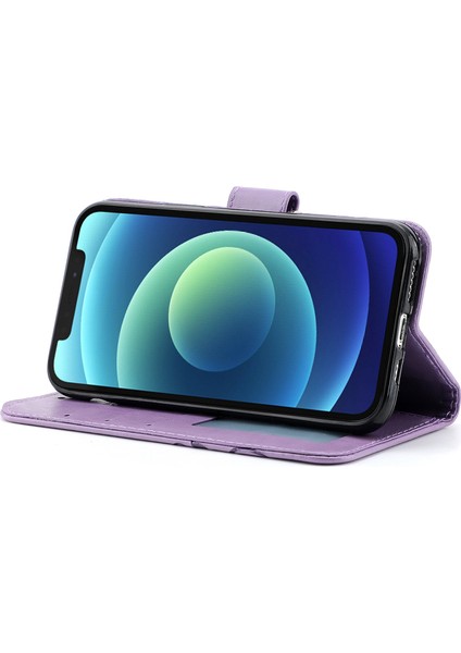 Iphone 12/12 Pro Telefon Kılıfı Için Baskılı Güller Telefon Kılıfı Damla Geçirmez Pu Deri Flip Kapak Cüzdan Stand Koruyucu Telefon Kabuğu Işık Mor (Yurt Dışından) fırsatları