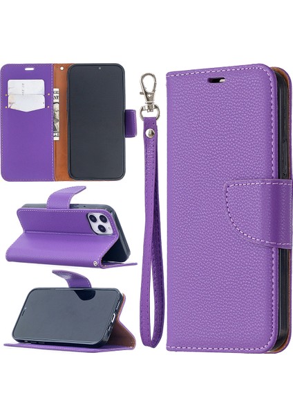 Iphone 12 Pro/iphone 12 Için Cüzdan Deri Stand Kılıflı Litchi Yüzeyi - Mor (Yurt Dışından)