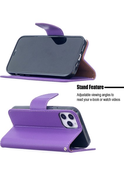 Iphone 12 Pro/iphone 12 Için Cüzdan Deri Stand Kılıflı Litchi Yüzeyi - Mor (Yurt Dışından) fiyatları