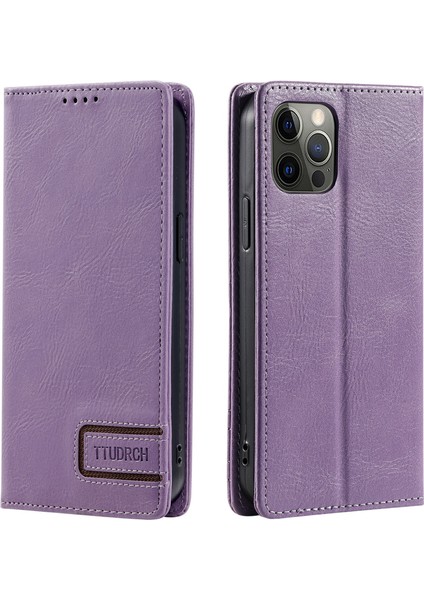 Iphone 12/12 Pro Telefon Cüzdan Kılıfı Pu Deri Stand Telefon Kapağı - Mor (Yurt Dışından)