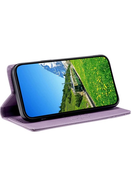 Iphone 12/12 Pro Telefon Cüzdan Kılıfı Pu Deri Stand Telefon Kapağı - Mor (Yurt Dışından)