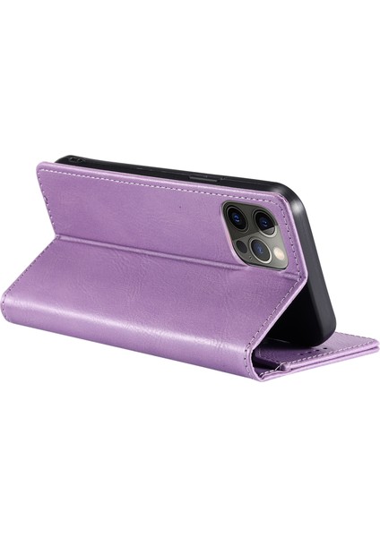 Iphone 12/12 Pro Telefon Cüzdan Kılıfı Pu Deri Stand Telefon Kapağı - Mor (Yurt Dışından)