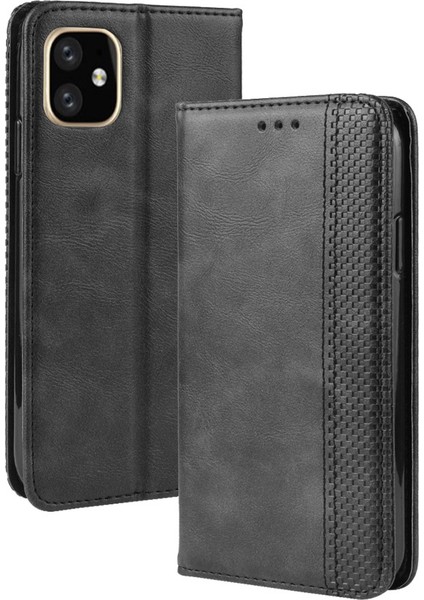 Iphone 12 Pro - Siyah Için Retro Skin Cüzdan Deri Stand Kılıfı (Yurt Dışından)