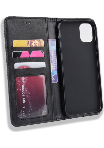 Iphone 12 Pro - Siyah Için Retro Skin Cüzdan Deri Stand Kılıfı (Yurt Dışından)