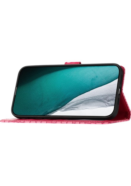 Iphone 12 Pro Max Timsah Dokusu Için Flip Pu Deri Stand Telefon Cüzdan Kılıfı El Strap-Rose (Yurt Dışından)