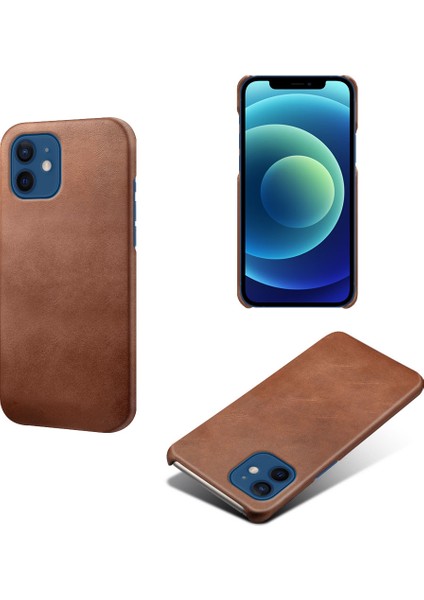 Pu Deri Kaplamalı Sert Pc Kabuk Telefon Kılıf Koruyucu Iphone 12/12 Pro - Brown Için (Yurt Dışından)