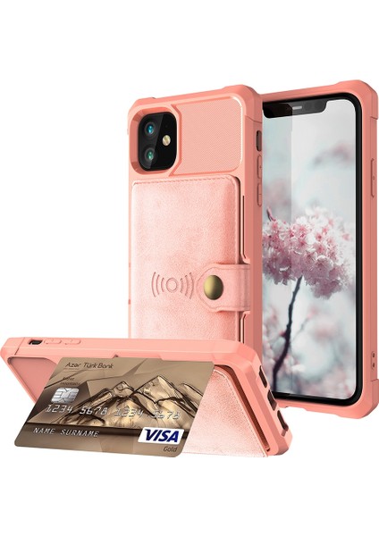 Iphone 12 Pro/12-Rose Gold Için Cüzdan Kickstand Dahili Manyetik Sayfalı Deri Kaplamalı Tpu (Yurt Dışından)