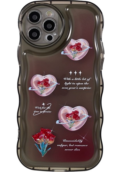 Iphone 12 Pro Max Telefon Vaka Deseni Baskılı Vaka Dalga Şeklinde Kenar Şok Geçirmez Esnek Tpu Cep Telefonu Kapak Görevli Siyah/kalp (Yurt Dışından)