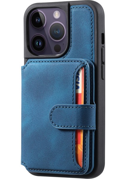 Iphone 12 Pro Max 6.7 Inç Pu Deri Tpu Telefon Kart Tutucu ile Şok Geçirmez Kılıf - Mavi (Yurt Dışından)