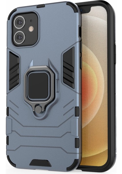 Iphone 12 Pro/12 Için Serin Koruma Parmak Kickstand Pc + Tpu Hibrid Kabuk - Mavi (Yurt Dışından)