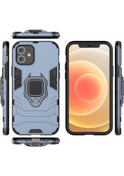 Iphone 12 Pro/12 Için Serin Koruma Parmak Kickstand Pc + Tpu Hibrid Kabuk - Mavi (Yurt Dışından)