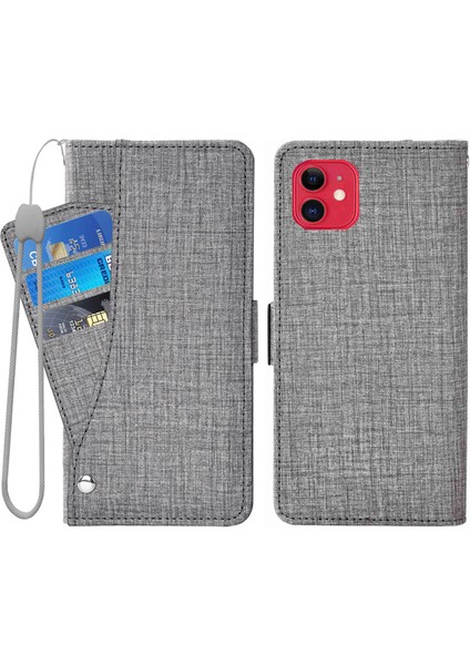 Iphone 12/12 Için Pro Telefon Kılıfı Flip Telefon Kapağı Kot Ceza Doku Pu Deri Deri Cüzdan Dönen Kartı Yuvası Telefon Kılıfı Grey (Yurt Dışından)