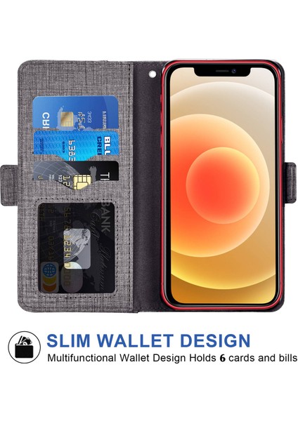 Iphone 12/12 Için Pro Telefon Kılıfı Flip Telefon Kapağı Kot Ceza Doku Pu Deri Deri Cüzdan Dönen Kartı Yuvası Telefon Kılıfı Grey (Yurt Dışından)