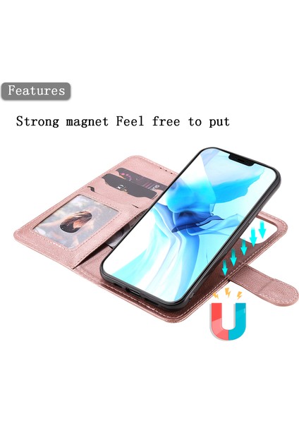 Iphone 12/12 Pro Phone Case Anti-Fall Anti-Fall Manyetik Kt Deri Serisi-3 Çıkarılabilir 2'si 1 Arada Cüzdan Tasarım Deri Kılıf -Rose Altın (Yurt Dışından)