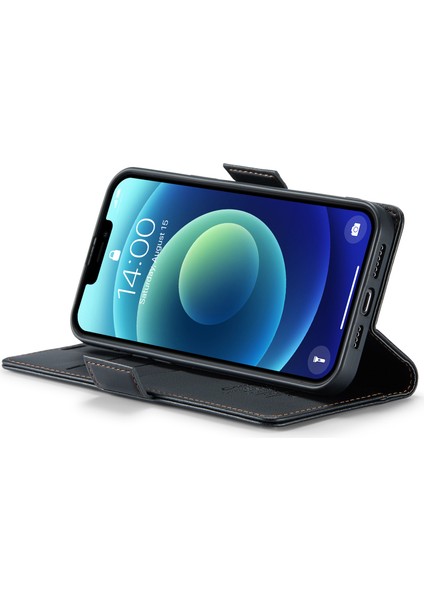 Iphone 12/12 Pro Litchi Doku Cüzdan Stand Telefon Kılıfı Rfid Engelleme Deri Kapak Black (Yurt Dışından)