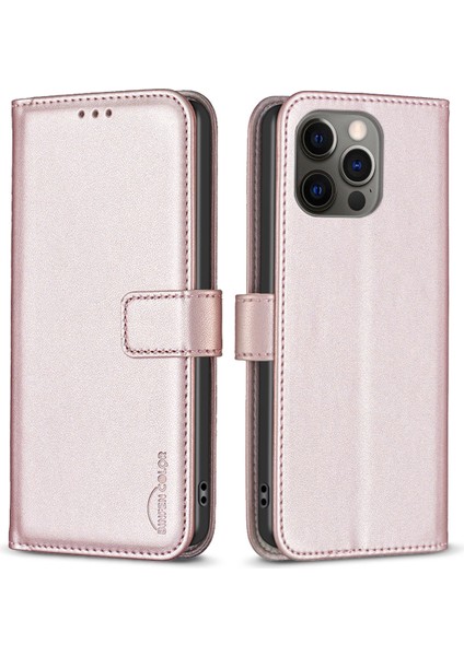 BF17 Iphone 12 Pro Max Için Max 6.7 Inç Flip Deri Kapak Cüzdan Stand Manyetik Telefon Kılıfı - Gül Altın (Yurt Dışından)