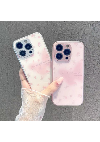 Iphone 12 Pro Max Gül Çiçek Dekoru Cep Telefon Kılıfı Metal Boya Temperli Cam+Tpu Telefon Kabuk-Pinki (Yurt Dışından)