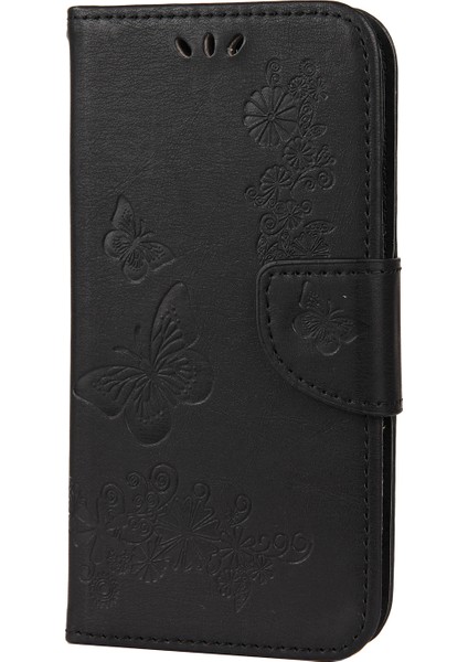 Iphone 12 Pro/12 Için Çiçek Kelebek Deri Cüzdan Kılıfı - Siyah (Yurt Dışından)