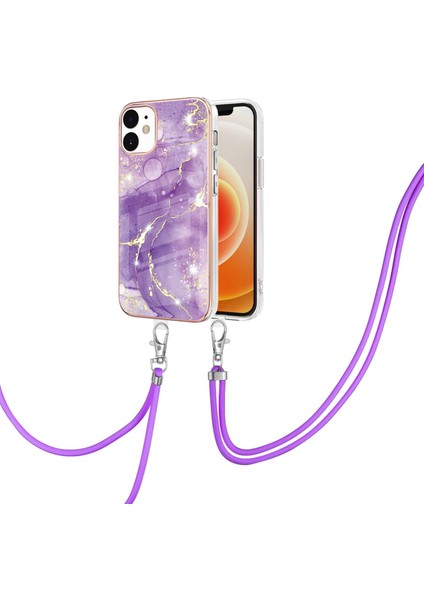 Iphone 12/12 Pro Telefon Kılıfı Için Tampon Koşullu Iml Imd Mermer Desen Elektraplatma Çerçevesi Tpu Telefon Kapak Kılıfı Ayarlanabilir Kordon -Purple 002 (Yurt Dışından)