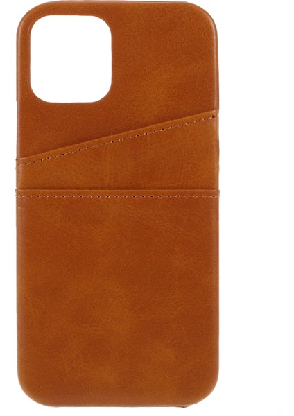 Çift Kart Yuvaları Tutucular Pu Deri Kaplamalı Pc Sabit Telefon Kapak Kılıfı Iphone 12 Pro/12 Işık Kahverengi (Yurt Dışından)
