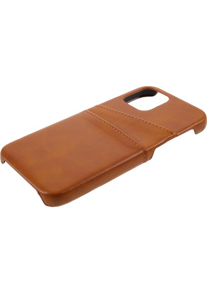 Çift Kart Yuvaları Tutucular Pu Deri Kaplamalı Pc Sabit Telefon Kapak Kılıfı Iphone 12 Pro/12 Işık Kahverengi (Yurt Dışından)