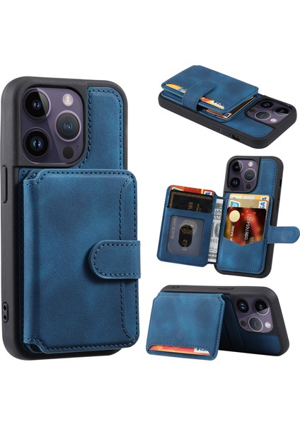 Iphone 12 Pro Max 6.7 Inç Pu Deri Tpu Telefon Kart Tutucu ile Şok Geçirmez Kılıf - Mavi (Yurt Dışından) fiyatları