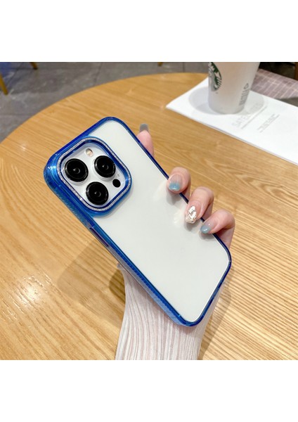 Iphone 12/12 Pro Glitter Kamera Çerçevesi Şeffaf Tpu+Pc Kapak Telefon Kılıfı - Mavi (Yurt Dışından)