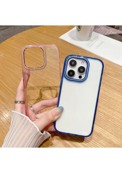 Iphone 12/12 Pro Glitter Kamera Çerçevesi Şeffaf Tpu+Pc Kapak Telefon Kılıfı - Mavi (Yurt Dışından) modelleri