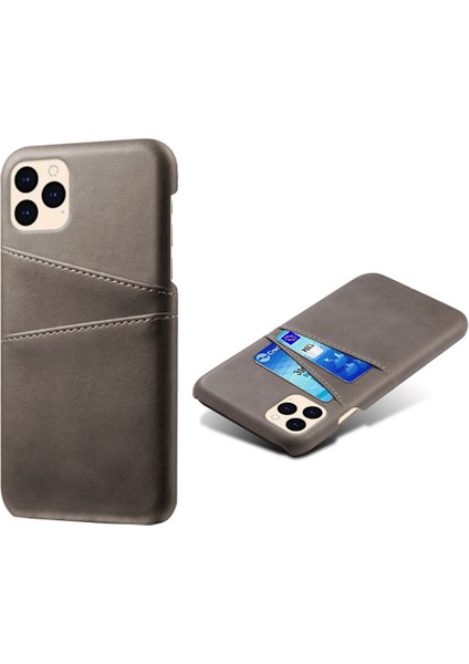 Iphone 12/12 Pro Telefon Kılıfı Pu Deri Kaplamalı Plastik Kılıf Çift Kart Yuvaları Tasarım Ultra Ince Koruyucu Kabuk Grey (Yurt Dışından)
