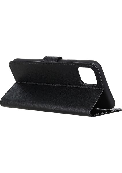 Litchi Doku Cüzdan Stand Deri Telefon Kılıfı Iphone 12 Pro Max Için Manyetik 6.7 Inç-Black (Yurt Dışından)