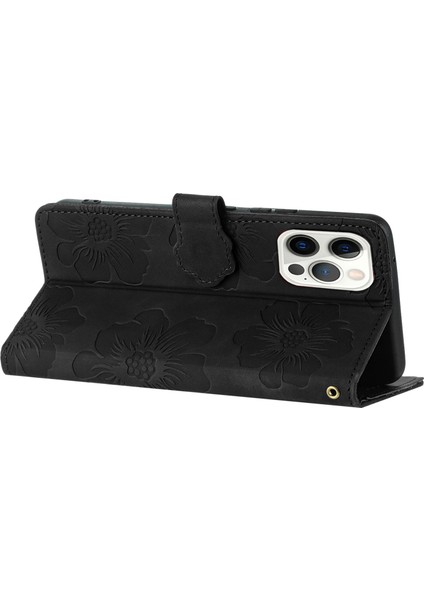 Iphone 12 Pro Flowers Için Baskılı Pu Deri Telefon Kılıfı Katlama Stand Cüzdan Kapağı Black (Yurt Dışından) fırsatları