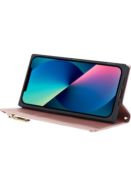 Iphone 12 Pro Telefon Kılıf Anti-Drop Telefon Kapağı Rhombus Rhombus Baskalı Telefon Kılıfı Pu Deri Fermuar Cep Cüzdan Omuz Kayışı Rosalı Altın Stand (Yurt Dışından) modelleri