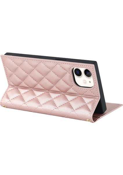 Iphone 12 Pro Telefon Kılıf Anti-Drop Telefon Kapağı Rhombus Rhombus Baskalı Telefon Kılıfı Pu Deri Fermuar Cep Cüzdan Omuz Kayışı Rosalı Altın Stand (Yurt Dışından) fırsatları