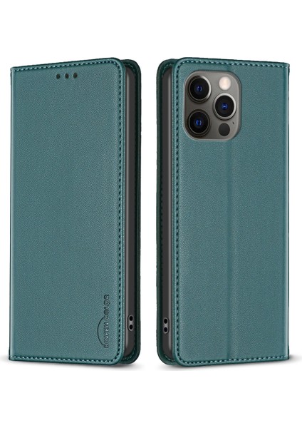 BF18 Iphone 12 Pro Max Max Dust Cplep Telefonu Pu Deri Kart Yuvası Stand Telefon Kapağı - Yeşil (Yurt Dışından)