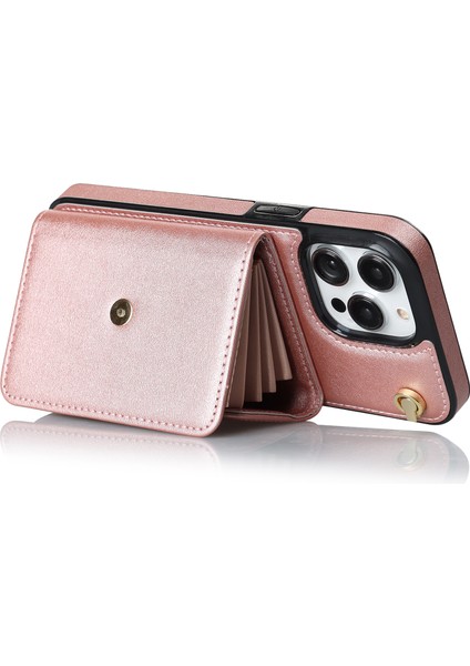 Iphone 12 Pro Maks Kart Yuvaları Için Telefon Kılıfı Pu Derisi +Tpu Kickstand Kapak Kısa +Uzun Kayışlar Golü Altın (Yurt Dışından)