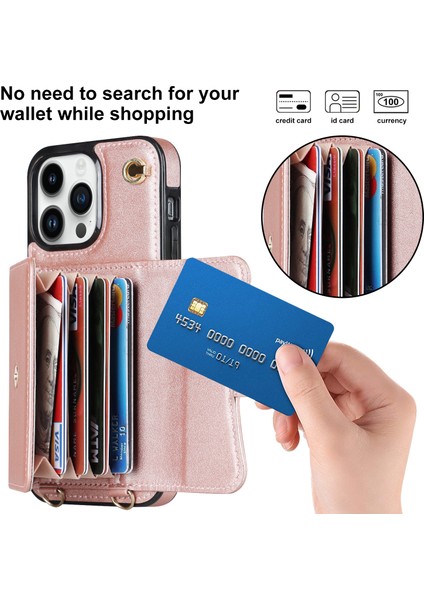 Iphone 12 Pro Maks Kart Yuvaları Için Telefon Kılıfı Pu Derisi +Tpu Kickstand Kapak Kısa +Uzun Kayışlar Golü Altın (Yurt Dışından)