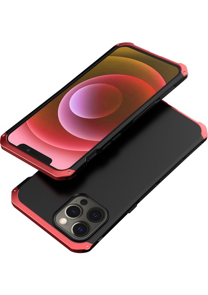 Iphone 12 Pro Max Telefon Kılıfı Için Sabit Pc Sırt Metal Çerçeve Anti-Drop Hibrit Kapak Black/kırmızı (Yurt Dışından)