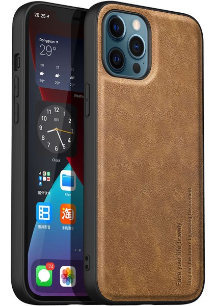 Iphone 12/12 Pro Telefon Kılıfı Için Düşme Önleme Telefon Kılıfı Önleme Karşıtı Retro Pu Deri Kaplamalı Tpu+Pc Telefon Kapak-Dark Sarı (Yurt Dışından)