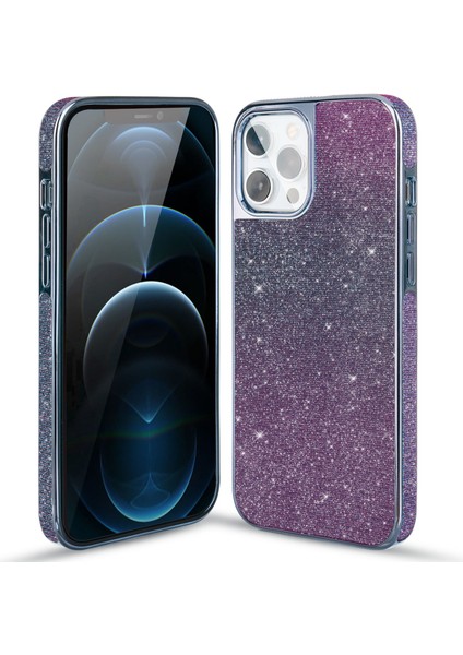Renk Değiştirme Glitter Pc Arka Panel + Tpu Çerçeve Telefon Kılıfı Iphone 12 /12 Pro - Mavi Için (Yurt Dışından)