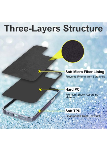 Renk Değiştirme Glitter Pc Arka Panel + Tpu Çerçeve Telefon Kılıfı Iphone 12 /12 Pro - Mavi Için (Yurt Dışından)