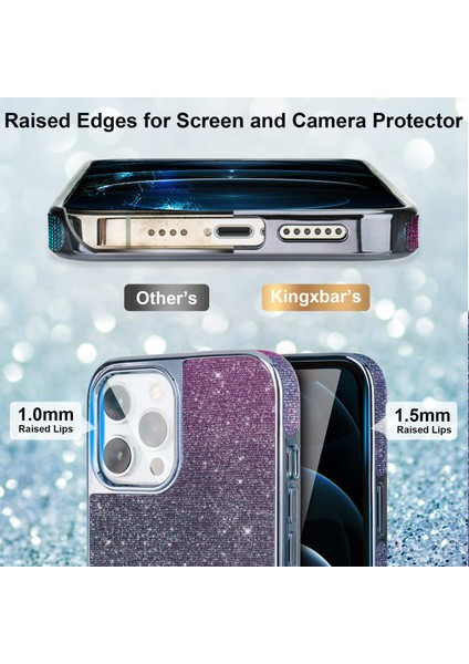Renk Değiştirme Glitter Pc Arka Panel + Tpu Çerçeve Telefon Kılıfı Iphone 12 /12 Pro - Mavi Için (Yurt Dışından)