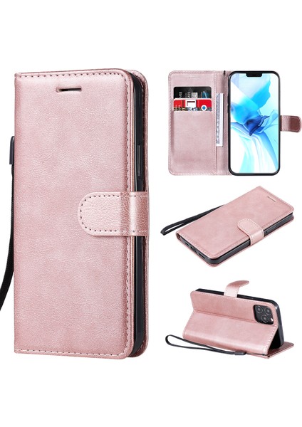Kt Deri Serisi-2 Düz Renkli Cüzdan Stand Deri Kılıf Iphone 12 Pro-Rose Altın Için Kayış (Yurt Dışından)