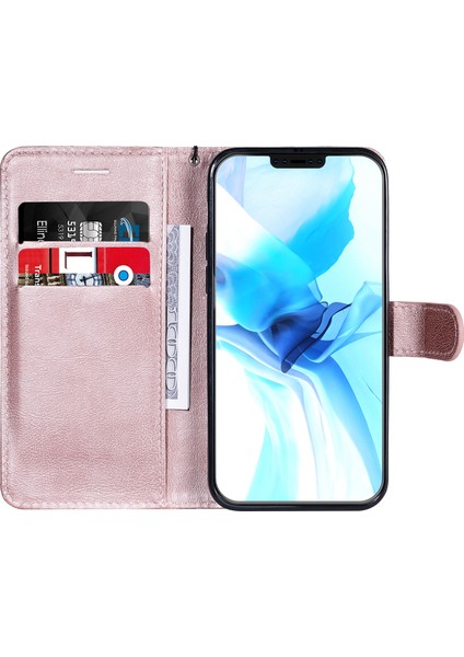 Kt Deri Serisi-2 Düz Renkli Cüzdan Stand Deri Kılıf Iphone 12 Pro-Rose Altın Için Kayış (Yurt Dışından)