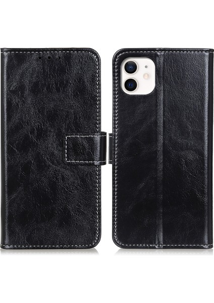 Iphone 12/12 Pro Telefon Kılıfı Çılgın At Dokusu Vintage Deri Cüzdan Kılıfı Stand Function-Black ile Manyetik Şok Geçirmez Koruyucu Kapak (Yurt Dışından)