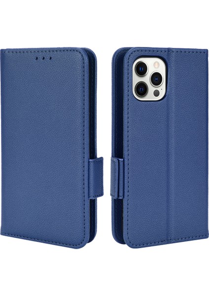 Iphone 12/12 Pro Telefon Kılıfı Litchi Doku Doku Deri Kılıf Çifte Manyetik Toka Stand Telefon Kapak-Dark Mavi (Yurt Dışından)